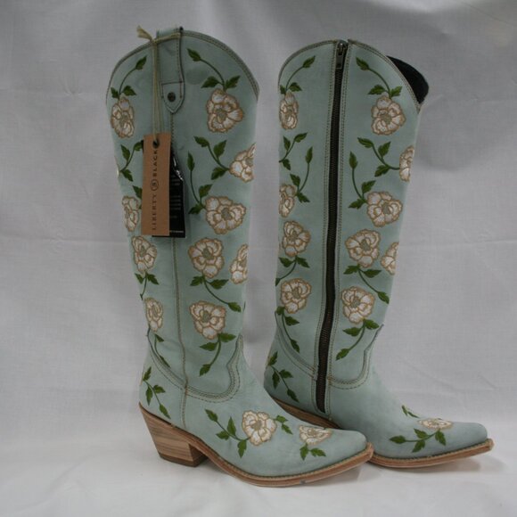 Liberty Black Diana Floral Nubuck Grey Boots Size 8.5 - Picture 3 of 13